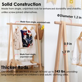 VOGUSLAND Dress up Rack, Child Garment Rack, Kids Clothing Rack with Storage Shelf (Natural Beech, 29.5" L x 14.5" W x 40" H)
