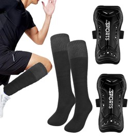Xiaozuoyue Youth Soccer Shin Guards with Socks for Kids - Impact Resistant Shin Guards, Shock-Absorbing Soccer Leg Reduce Injuries in Training & Games (Black, S)