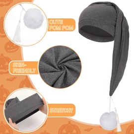 Erogeen 2 Pcs Night Sleeping Cap Men Adjustable Drawstring Sleep Night Cap with Pom Pom for Costume Daily Party Supplies (Black+Dark Grey)