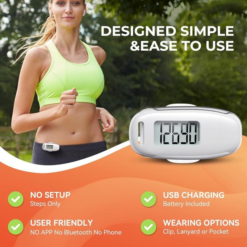 3D Pedometer for Walking, Simple Walking Step Counter with Removable