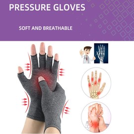Wisafory 1 Pair Arthritis Gloves Fingerless Gloves Cotton Compression Gloves Rheumatic Osteoarthritis Pressure Gloves Half Finger Gloves for Men and Women, gray