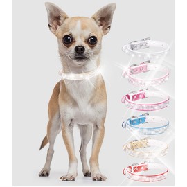 Pimaodog Rhinestone Dog Collar, Cute Dazzling Sparkling Leather Dog Cat Rhinestone Collar Crystal Diamond Pet Dog Puppy Collar (S:21-27cm, Pink)