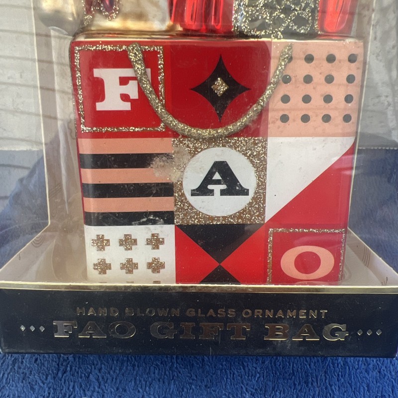 FAO Schwarz Gift Bag Nutcracker Teddy Bear Hand Blown Glass