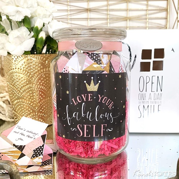 KindNotes Glass Keepsake Gift Jar with Positive Affirmations - Love