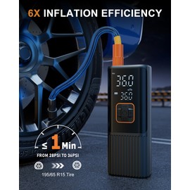 CKWUE Tire Inflator Portable Air Compressor, 6X Faster 180 PSI Portable Air Compressor, Electric Air Pump for Car Tires with Pressure Gauge-Portable Tire Inflator for Car, Moto, Bicycle, Balls and More
