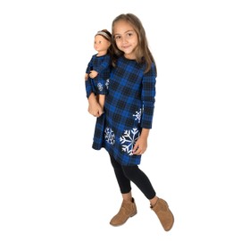 Leveret Matching Girls & Doll Cotton Dress Plaid Snowflake 5 Year
