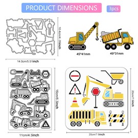 GLOBLELAND Engineering Vehicle Clear Stamps Cutting Dies PET Painting Stencils for Card Making Warning Signs Silicone Stamp Metal Trolley Die Cuts PET Paint Stencils for DIY Scrapbooking