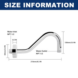 NearMoon J Shaped Shower Extension Arm, Stainless Steel Shower Head Height Extender with Flange, Riser Pipe Design for Cozy Shower Experience, Standard 1/2" Connection (8 Inch, Chrome Finish)