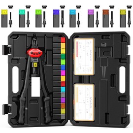 16" Rivet Nut Gun with Stroke Adjustment - 15 Metric and SAE Mandrels (M3-M12 & to 1/2") + 8 Extra Long - 200 Threaded Nuts (100 Each) in Storage Boxes - Portable Blow Molded Case