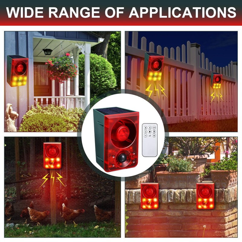 Qualirey 4 Pcs Solar Outdoor Motion Sensor Alarm Animal Deterrent