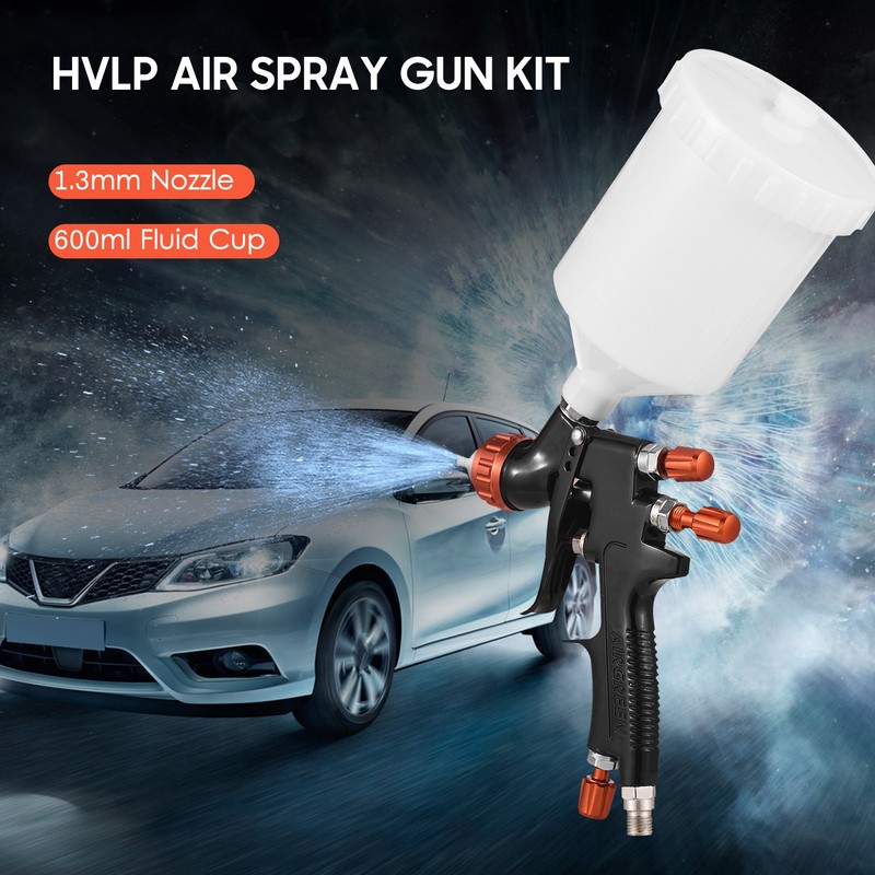 HVLP Pneumatic Paint Spray Gun Set 1.3mm Caliber Adjustable Auto