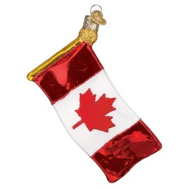 Old World Christmas - Adorno Canadiense, Bandera roja y Blanca