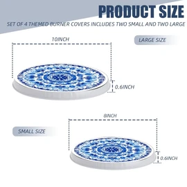 Round Stove Burner Covers For Electric Stove,Blue White Mandala Pattern Print Gas Stove Burner Covers Set Of 4, 8 Inches And 10 Inches Cooktop Decorative Stove Top Covers