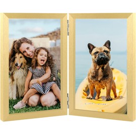 THCASITO 8x10 Double Picture Frame Vertical Wooden Hinged Photo Frame 2 Opening Folding Collage with Definition Glass, Gold