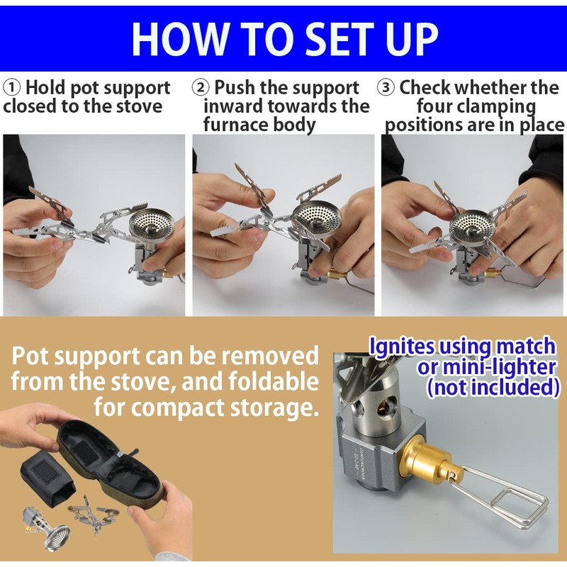 CAMPINGMOON Canister Stove Compact Foldable w/Micro Regulator 4Flex w/o igniter