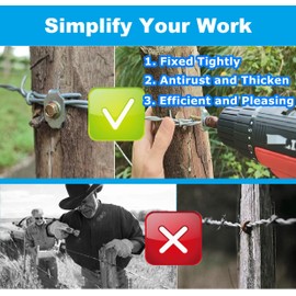 Bytcew 100 Pcs Fencing Fasteners Post Screw with Wire Fixer, Fence Staple Nails for Wire Mesh and Woven Fencing, Quickly Install in Wood with Power Drill