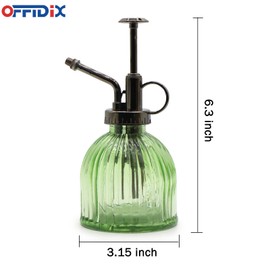 OFFIDIX Glass Plant Mister, 6.3 Inches Tall Vintage Style Spritzer Bronze Plastic Top Pump One Hand Watering Can Indoor Plant Spray Bottle for Garden, Plants, Cleaning (Light Green)