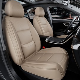 Car Seat Covers Full Set,Universal Leather Seat Covers for Most Vehicles SUV Pick-up Truck, Full Coverage Automotive Seats Cover Accessories (Beige-Full Set)