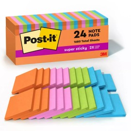 Post-it Post it Super Sticky Notes 3x3 Energy Boost Collection 24 Pads 90 Sheets Each