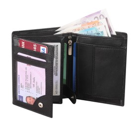 RAS WALLETS Mens RFID Blocking Soft Leather Trifold Purse Credit Card Holder Id Window and Coin Pouch 503 (Black)