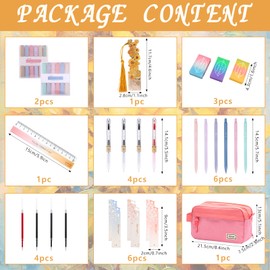 38 Pcs Pencil Case for Girls Boys, Aesthetic School Supplies Large Pencil Case with Highlighters Mechanical Pencils Gel Pen Pen Refill Ruler Eraser Bookmark for Back to School Kids Students (Pink)