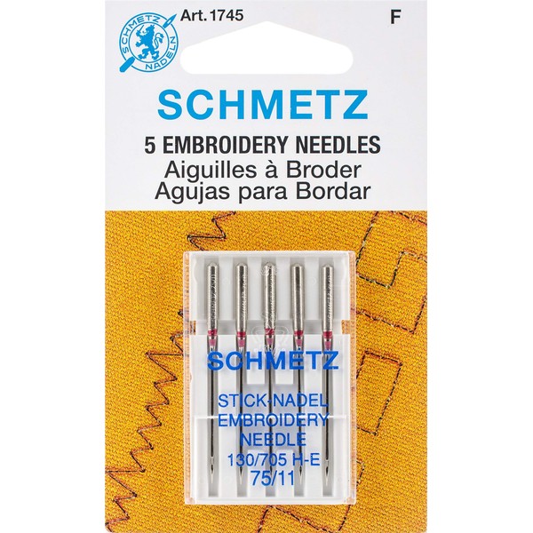 Euro-Notions 1745 Embroidery Machine Needles, Size 11/75, 5 Pack