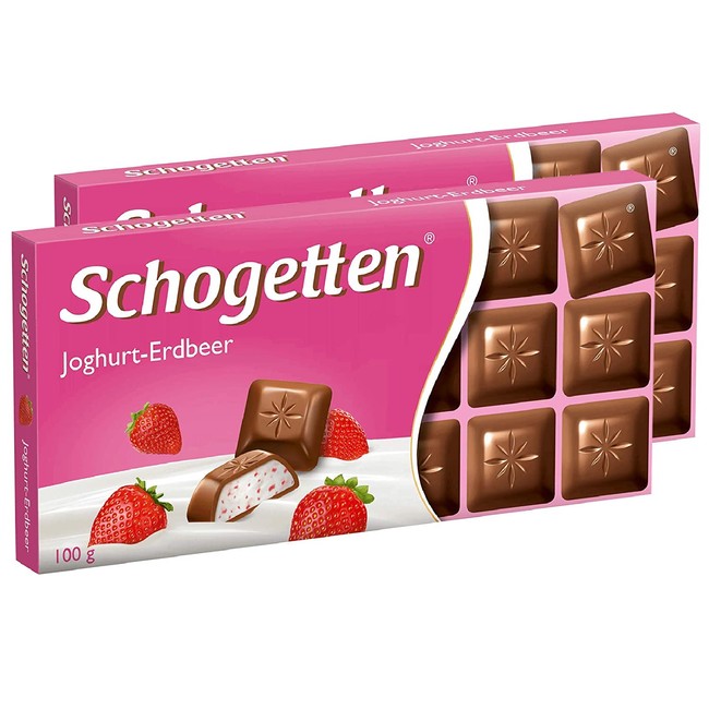 Schogetten Yoghurt Strawberry Chocolate Bar Candy Original German Chocolate 100g/3.52oz (Pack of 2)