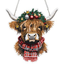 Christmas Diamond Art Hanging Kits for Adults, Cow Diamond Painting Pendant Kits, DIY Acrylic 5D Special Shaped Crystal Diamonds Gem Art Painting Ornament for Home Wall Decor Gift