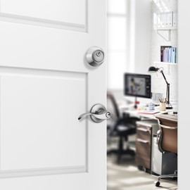 Berlin Modisch Entrance Lever Door Handle (for Office and Front Door) Reversible for Right and Left Side and a Single Cylinder deadbolt Set Keyed Alike Combo Pack Classic Series