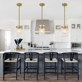 Vaziden 4.72" Hammered Glass Pendant Lighting for Kitchen Island 1 Pack, Modern Brushed Gold Pendant Light Fixtures, Adjustable Ceiling Pendant Light for Kitchen Island Dining Room Bedroom Hallway