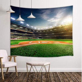 Sports Field Tapestry Wall Hanging Art, Professional Baseball Grand Arena in The Sunlight, Wall Blanket Beach Towels Home Decor Polyester Fabric for Bedroom Living Room Dorm,80X60 Inches