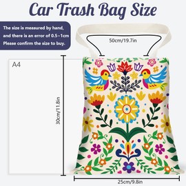 DELORIGIN Abstract Birds Flowers Print Car Trash Bag Hanging Garbage Bag with Snap Buttons Car Back Seat Trash Storage Portable Dustbin for Women Car Interior Accessories Travel Camping