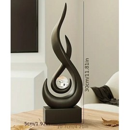 NEW Abstract Black Spiral Flame w Clear Ball. Resin Figurine Sculpture 12hx4wx2d