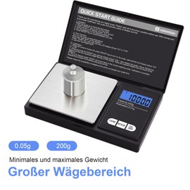 UNIWEIGH Digitale Grammwaage,200g 0.01g/0.001oz Gewichtswaage Gramm und Unze,Elektronische Smart Mini-Taschenwaage mit 100g Kalibrierungsgewicht,für Getreide,Gold,Schmuck,Strom,LCD