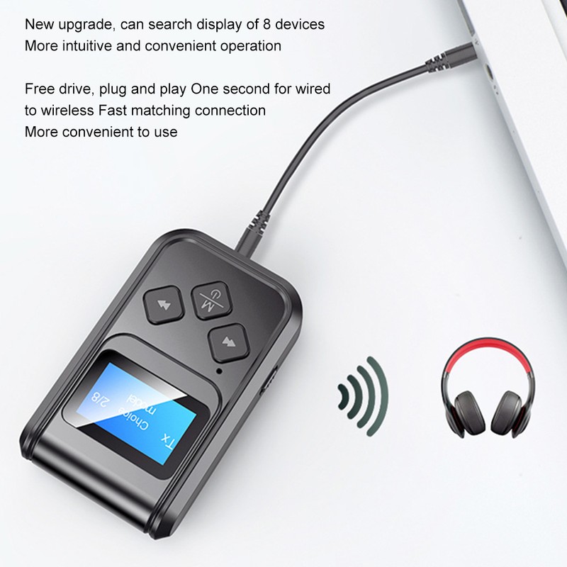 Bluetooth Audio Receiver Transmitter 3.5MM AUX LCD Digital Display Wireless