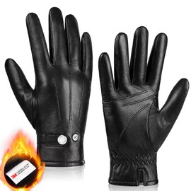 MAGILINK Genuine Sheepskin Leather Gloves for Men, Winter Warm Touchscreen Thinsulate Lined Driving Motorcycle Gloves (Black-L)