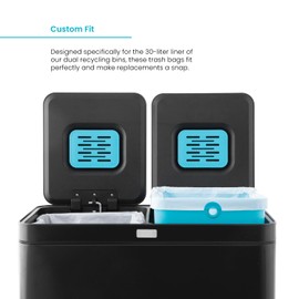 Home Zone Living 8 Gallon Kitchen Trash Bags with Drawstring Handles, Heavy Duty Custom Fit Design for 30 Liter Dual Recycling Liners, Code 30R, 30 Count