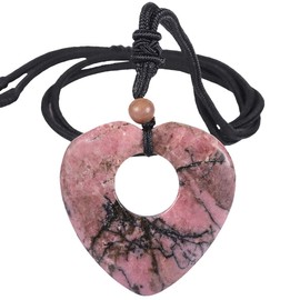 SUNYIK Natural Rhodonite Love Heart Crystal Lucky Coin Pendenat Necklace for Women Men, Healing Crystal Amulet Jewelry for Unisex, Heart Shaped, Adjustable 18''-28'' Strand
