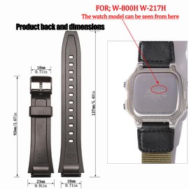 Rubber Watch Band Compatible with Casio W800HG W-800H Series Watch Replacement Resin Strap (Black buckle)
