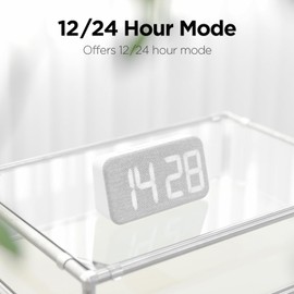 mooas Cosy Fabric LED Desk Clock, Digital Alarm Clock with USB Charging Port, 12/24H Mode, Temperature Display, Alarm & Snooze, Cozy Atmosphere, Non-Slip Silicone pad for Stability (Light Grey)