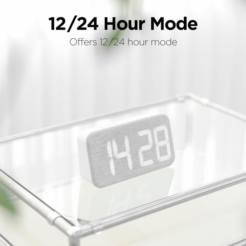 mooas Cosy Fabric LED Desk Clock, Digital Alarm Clock with