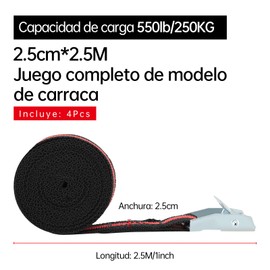Keenso - Correas de Carga de 2,4 m y 2,5 cm, Straps para Moto, Ajustable Hebilla de Cinturón Correas de Amarre Canastilla, Tapa de Carga de 550 Libras