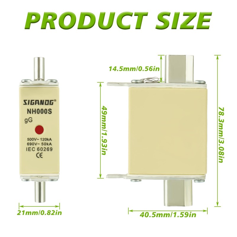 SIGANDG NH Fuse Insert NH000 25A gG Front Display Combination