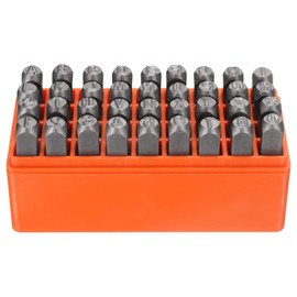 HARFINGTON 36pcs Metal Stamping Kit 5/16" (8mm) Steel Uppercase Letter and Number Punch Set (A-Z / 0-8 / "&" Symbol) Punch Press Tool with Case for Imprinting Metal Plastic Wood Leather