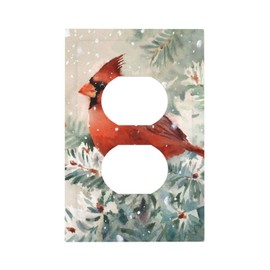 VunKo Duplex Device Receptacle Winter Cardinal Bird Watercolor Wall Plate, 1-Gang Electrical Switch Duplex Outlet Plug Cover Decorative Wallplate