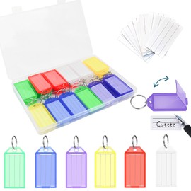 qingmeng Pack of 30 Key Fob Labels with 30 Extra Labels, 6 Colours Key Tags with Ring Key Tags for Labelling for Suitcases Pets Luggage