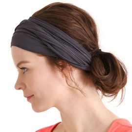 CHARM Mens Elastic Japanese Headband - Long Hair Bandana Womens Head Wrap Dreads Dark Grey