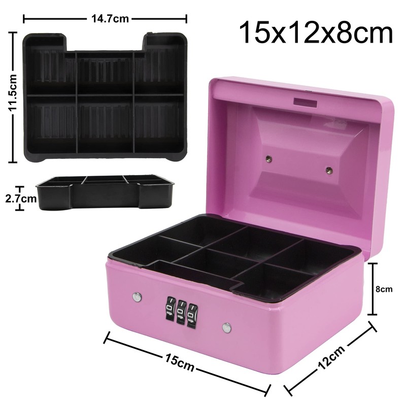 Small Security Lock Box with Coin Tray Metal Material with