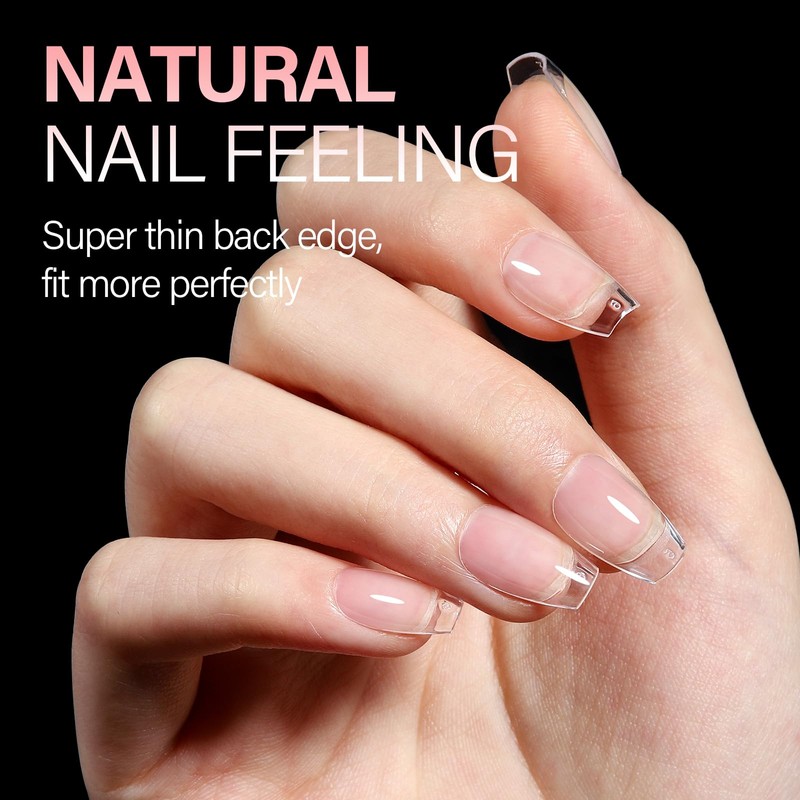 AILLSA Short Coffin Nail Tips Clear Gelly Nails Tip Half