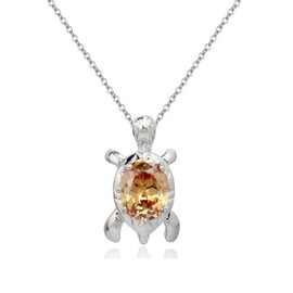 Crystalline Azuria Turtle Pendant Necklace with Orange Zirconia Crystals 18 ct White Gold Plated for Women and Girls 18"